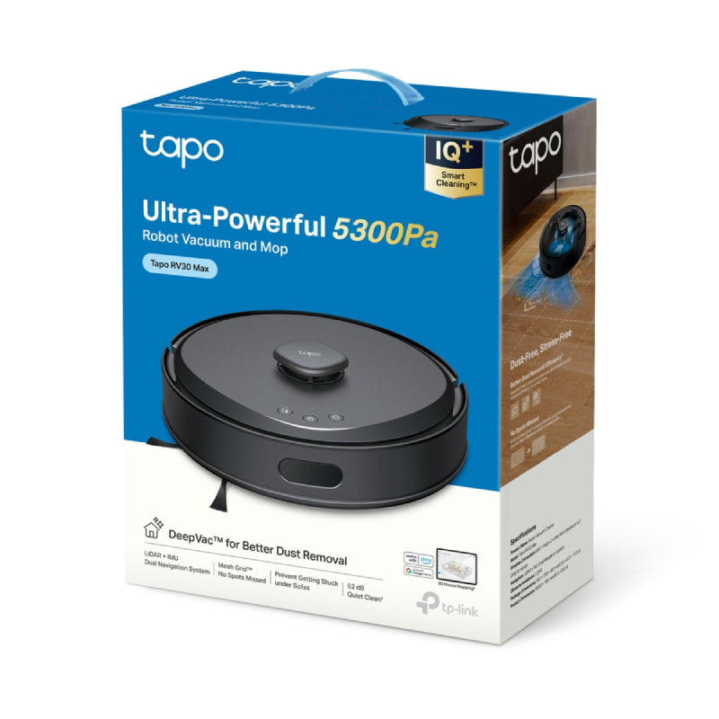 TP-Link Tapo RV30 Max 5300Pa Hyper Suction Robot Vacuum & Mop - 2600 mAh / 300 ml / Black