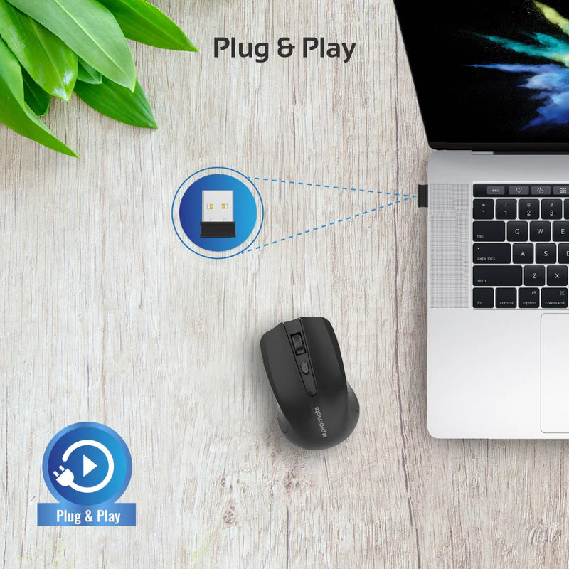 PROMATE Wireless Ergonomic Optical Mouse - 1600 DPI