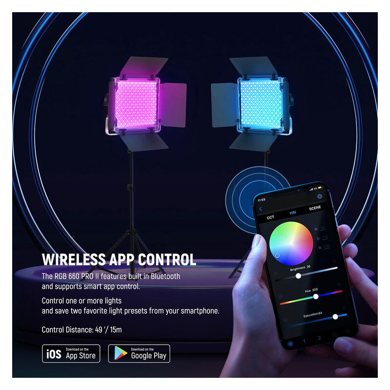 NEEWER 2 Pack Upgraded RGB660 PRO II LED Video Light Kit