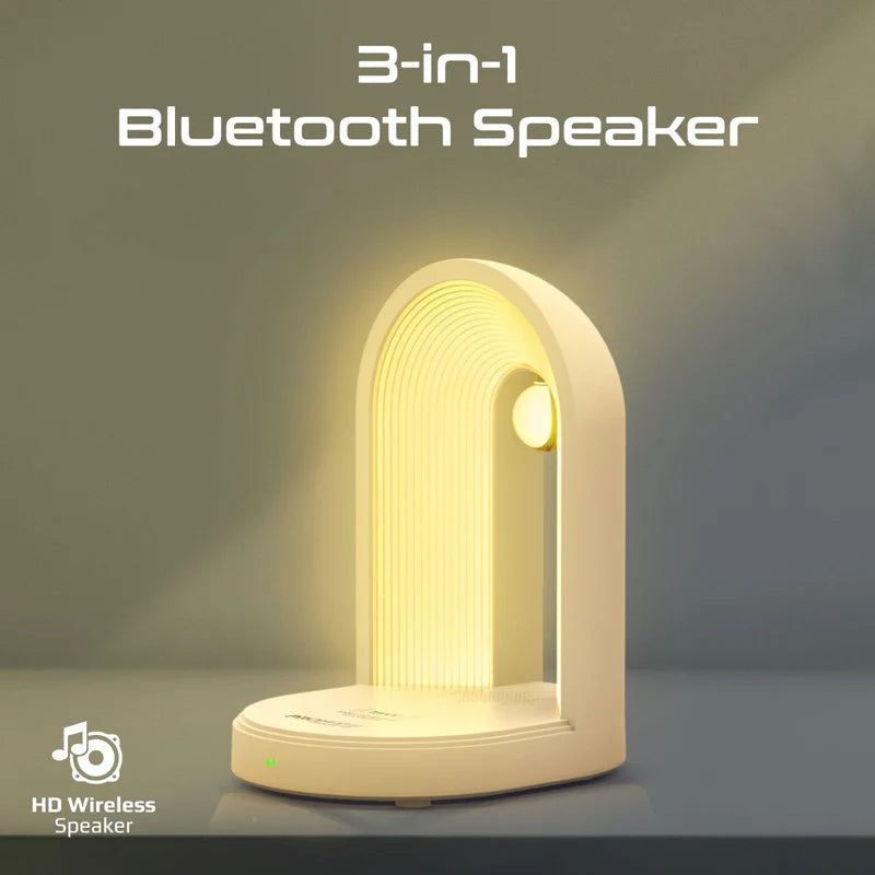 PROMATE Multi-Functional LED Lamp Bluetooth Speaker with 15W Wireless Charger - White
