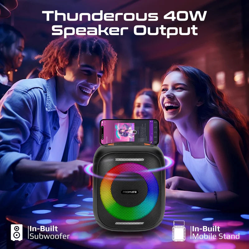PROMATE LumiSound HD True Wireless Speaker with RGB Light - 40W / Bluetooth 5.3 / 6000mAh