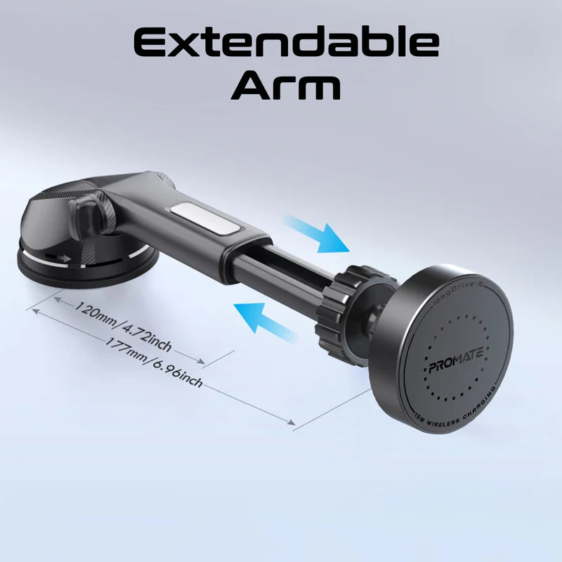PROMATE MagSafe Car Wireless Charger with Retractable Cable - 15W