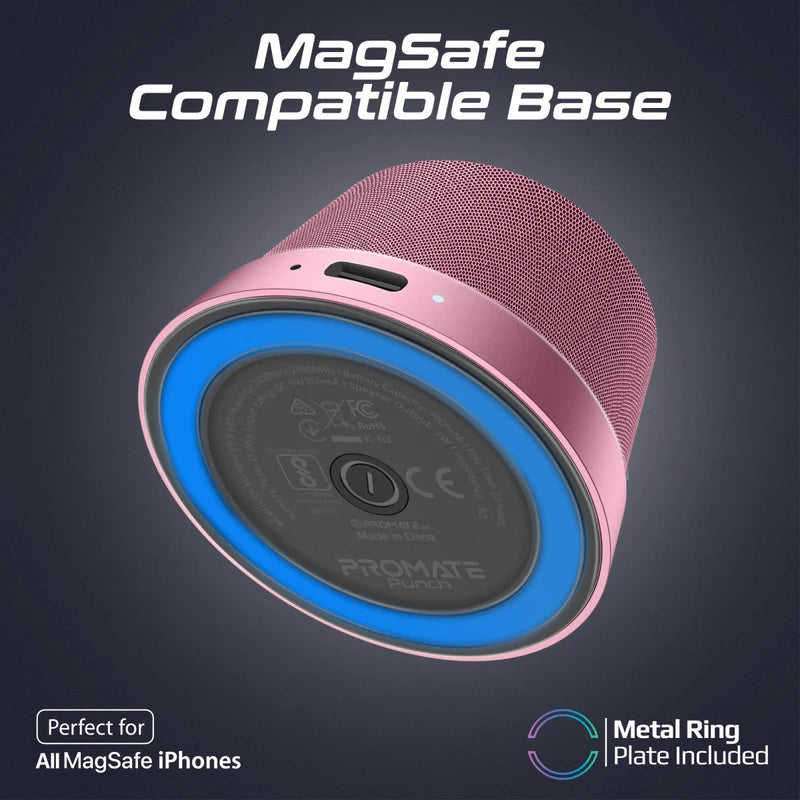 PROMATE High-Fidelity Mini Bluetooth Speaker with MagSafe Compatible Base - Pink