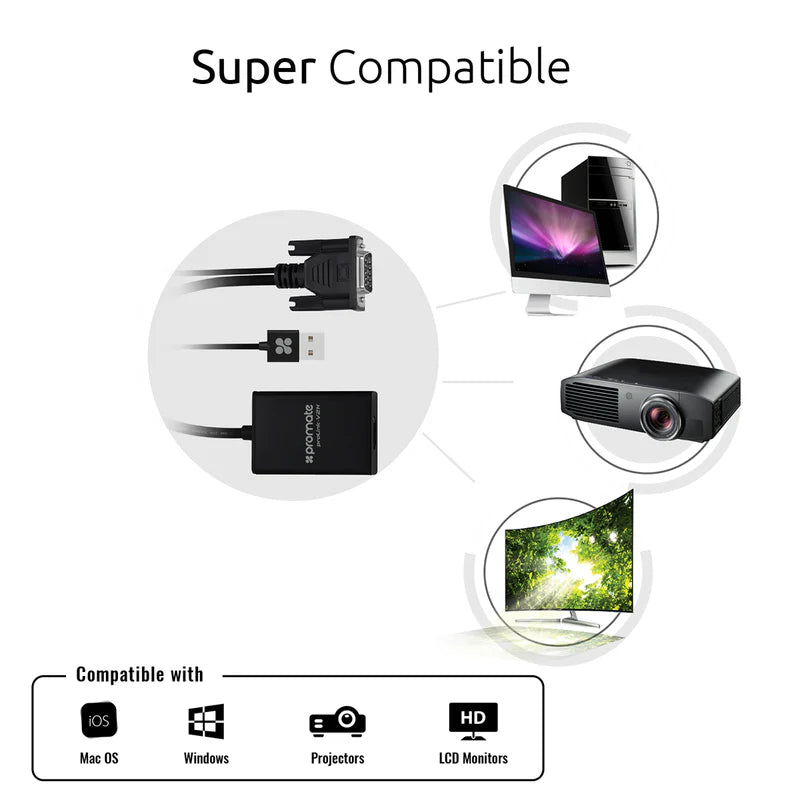 PROMATE VGA to HDMI Adaptor - Up to 1920 x 1080 / Black
