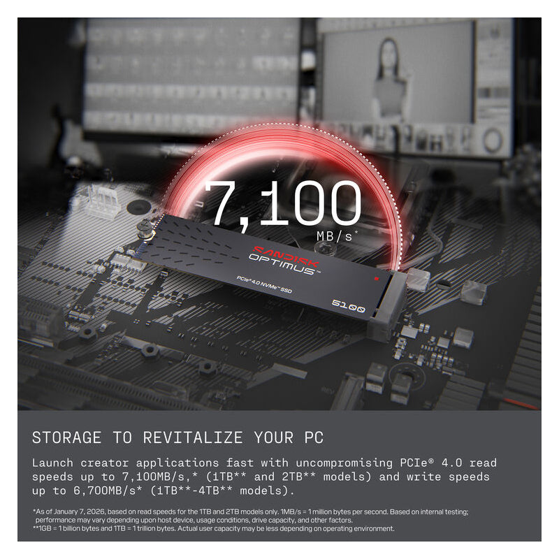 محرك أقراص صلبة سانديسك أوبتيموس 5100 NVMe، سعة 1 تيرابايت / سرعة 7100 ميجابايت/ثانية / PCIe 4.0 x4