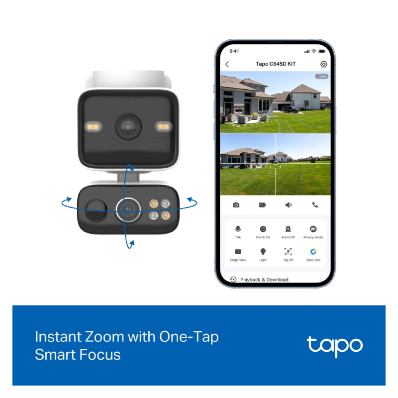TP-Link Tapo C645D KIT Solar-Powered Dual-Lens Pan/Tilt Security Camera Kit - 2K 3MP / Up to 15fps / Two-Way / AI Detection / Night Vision
