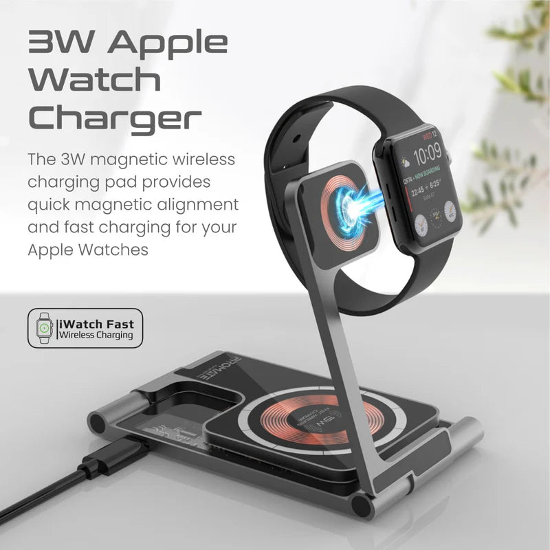 PROMATE Ultra-Slim Transparent AuraFold MagSafe Wireless Charging Station - 15W