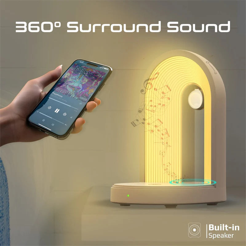 PROMATE Multi-Functional LED Lamp Bluetooth Speaker with 15W Wireless Charger - White