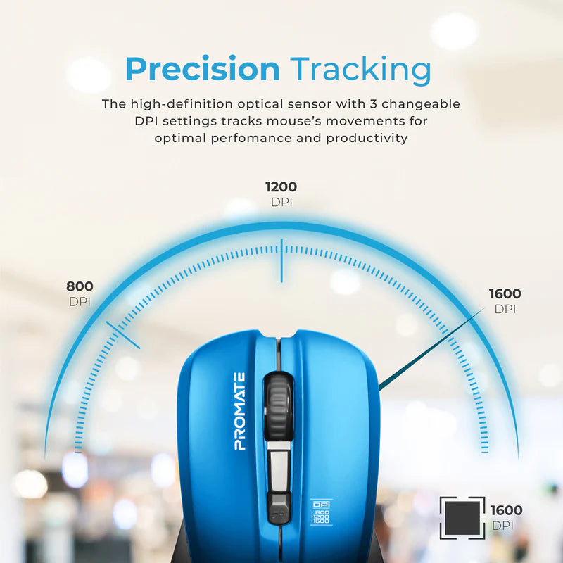PROMATE Contour Comfort Performance Wireless Ergonomic Mouse - Blue