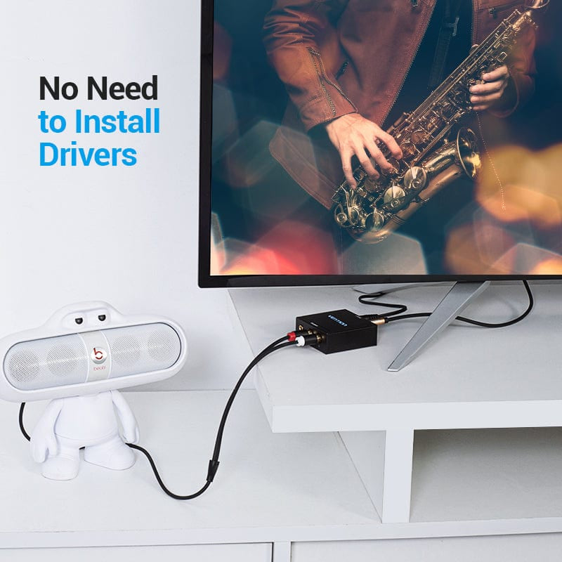 Vention Optical Fiber/Coaxial Digital Audio to TRS 3.5mm/2RCA Audio Converter - Aluminum Alloy Type EU Standard / Black