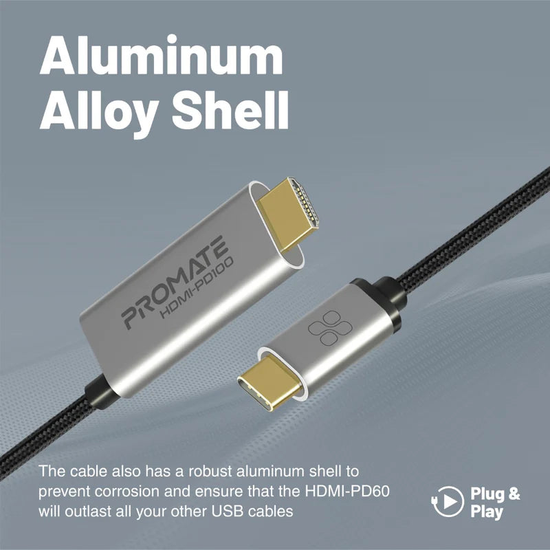 PROMATE 4K Crystal Clarity USB-C to HDMI Cable - 1.8M / Silver