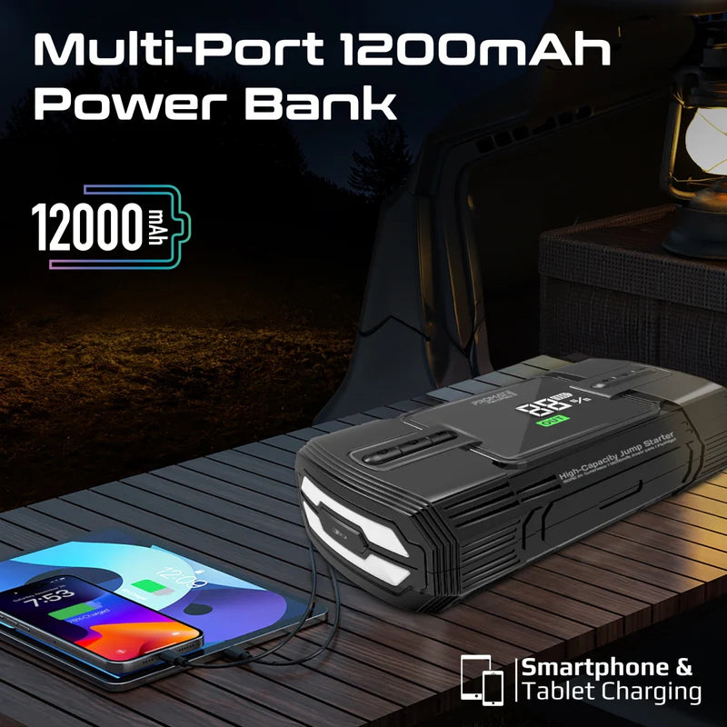 PROMATE High-Capacity Jump Starter 150PSI Air Compressor with 12000mAh Power bank & Flashlight
