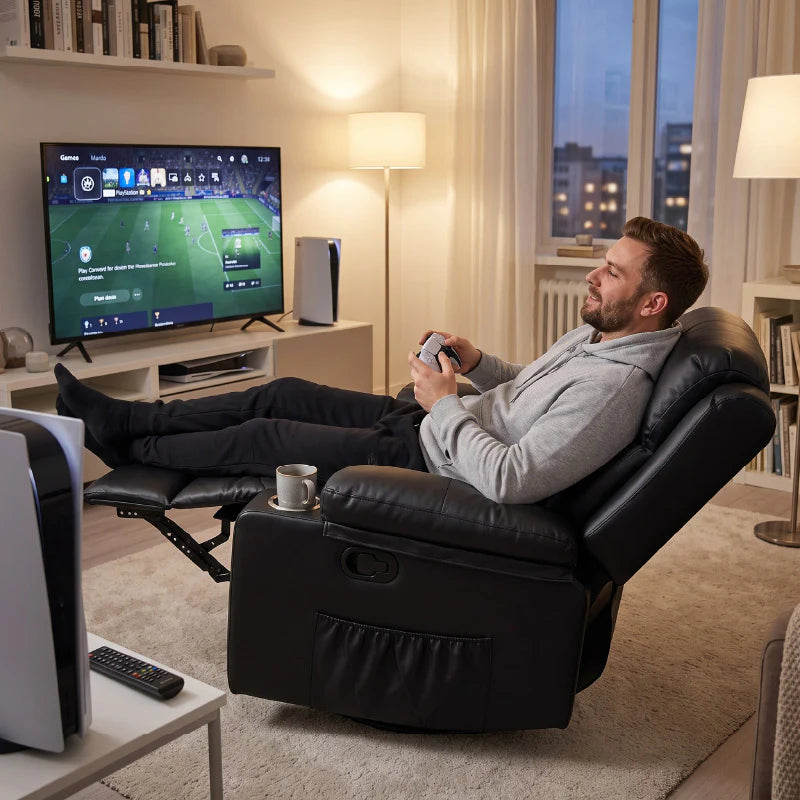 Black Bull Premium Sofa Swivel Rocker Recliner Size - PU Black