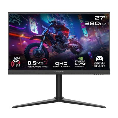 شاشة ألعاب جيم أون سلسلة ميدنايت برو GOMP27QHD380IPS، مقاس 27 بوصة QHD، تردد تحديث 380 هرتز، زمن استجابة 0.5 مللي ثانية، HDMI 2.1، DP 1.4، باللون الأسود