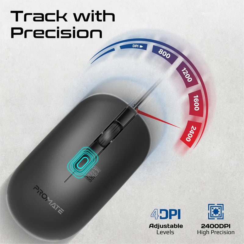 PROMATE MaxComfort Adjustable DPI Wired Optical Mouse - Black