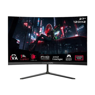 شاشة ألعاب منحنية جيم أون GOC27F120VA بدقة FHD، مقاس 27 بوصة FHD، تردد 120 هرتز، زمن استجابة 1 مللي ثانية، HDMI 2.1، VGA، أسود