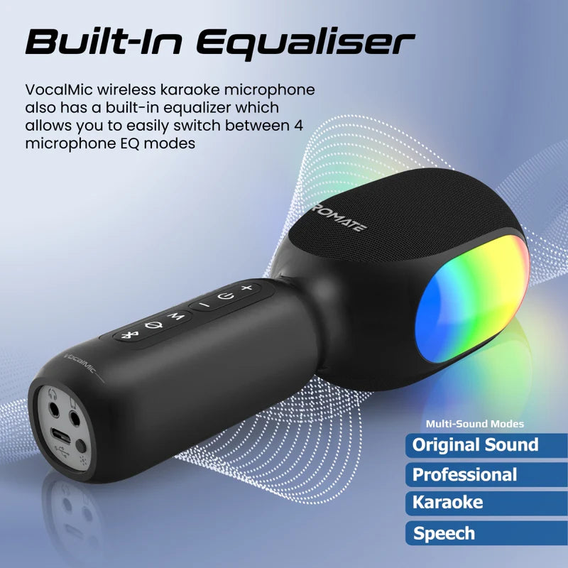 PROMATE 5-in-1 Wireless Karaoke Microphone & Speaker with Dynamic RGB Lights