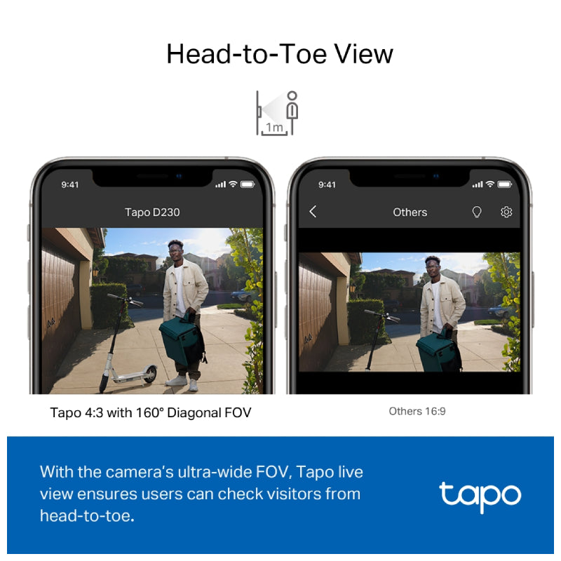 TP-Link (Tapo D230S1) Tapo Smart Battery Video Doorbell - 2K 5MP / Smart Detection / LAN