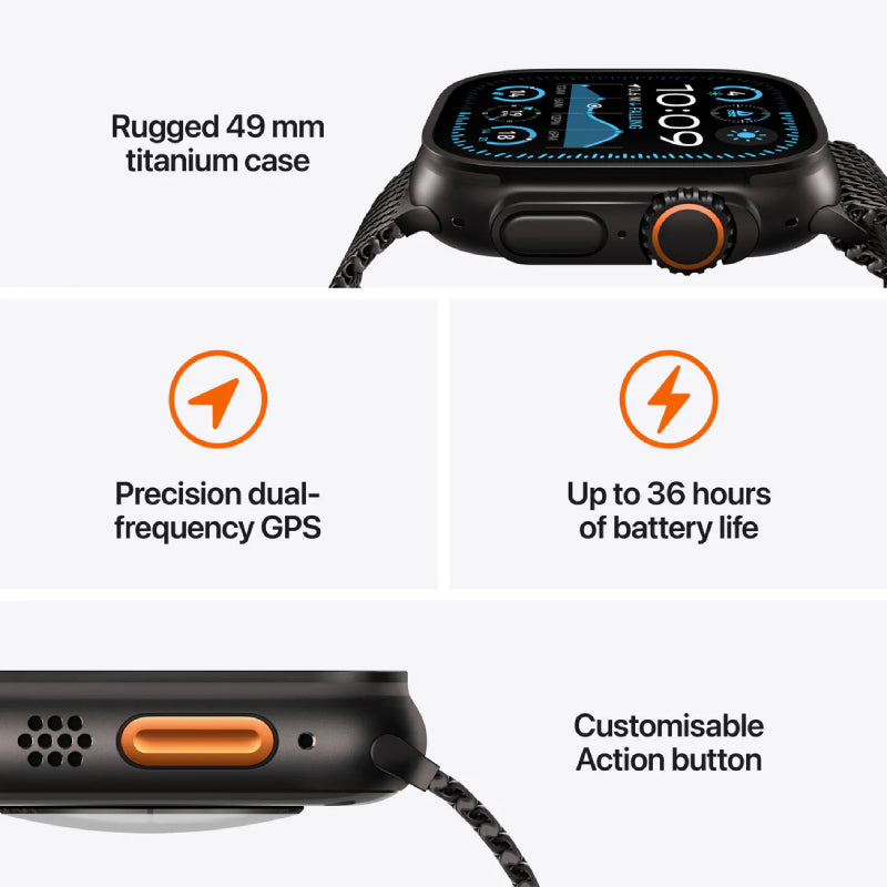 Apple Watch Ultra 2 (2024) - LTPO OLED / 64GB / 49mm / Bluetooth / Wi-Fi / Cellular / Titanium Black Milanese Loop