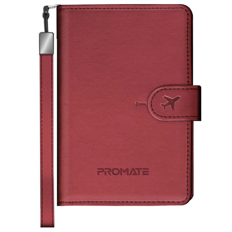 PROMATE Anti-Loss Slim Leather Passport Holder with RFID Protection & Smart Tracking - Burgundy