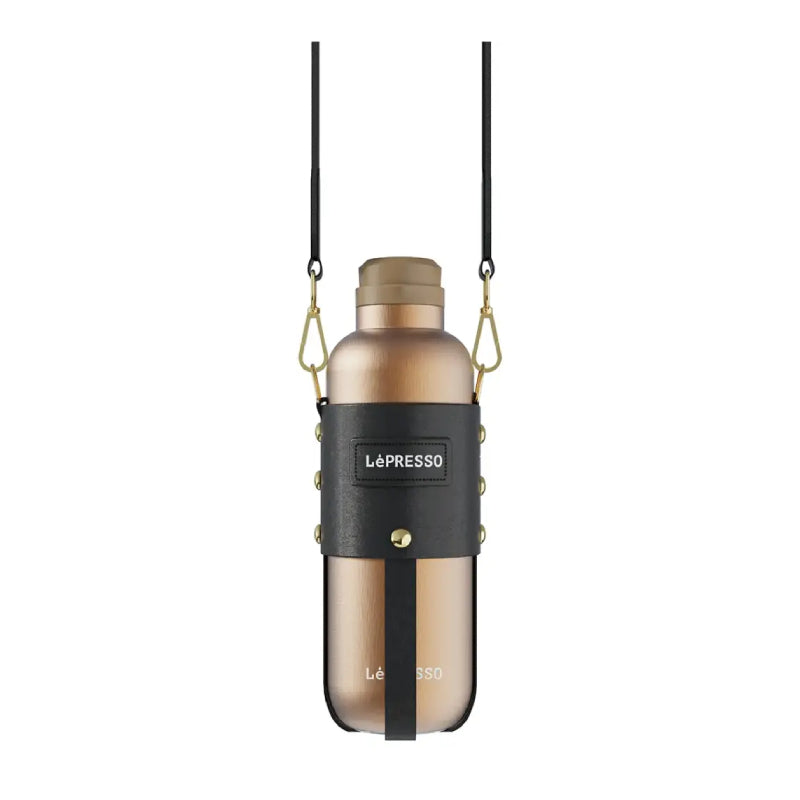 LePresso ThermaTrail Thermos Bottle with Crossbody Strap - Gold