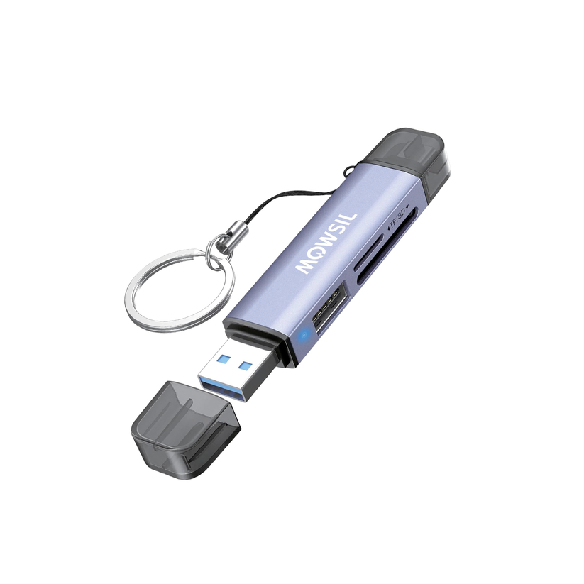 Mowsil 3-in-1 SD Card Reader - USB 3.0 / USB-C OTG / 5Gbps / Blue