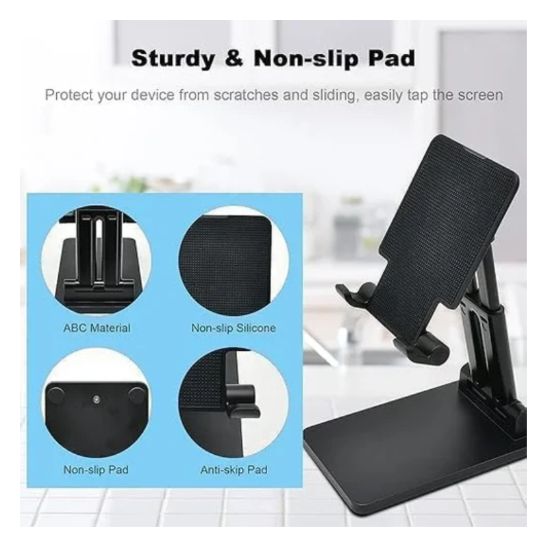 Earldom EH314 Pro-Grade Foldable Phone Stand (4.5–7.0”) – 180° Liftable, Non-Slip, Black