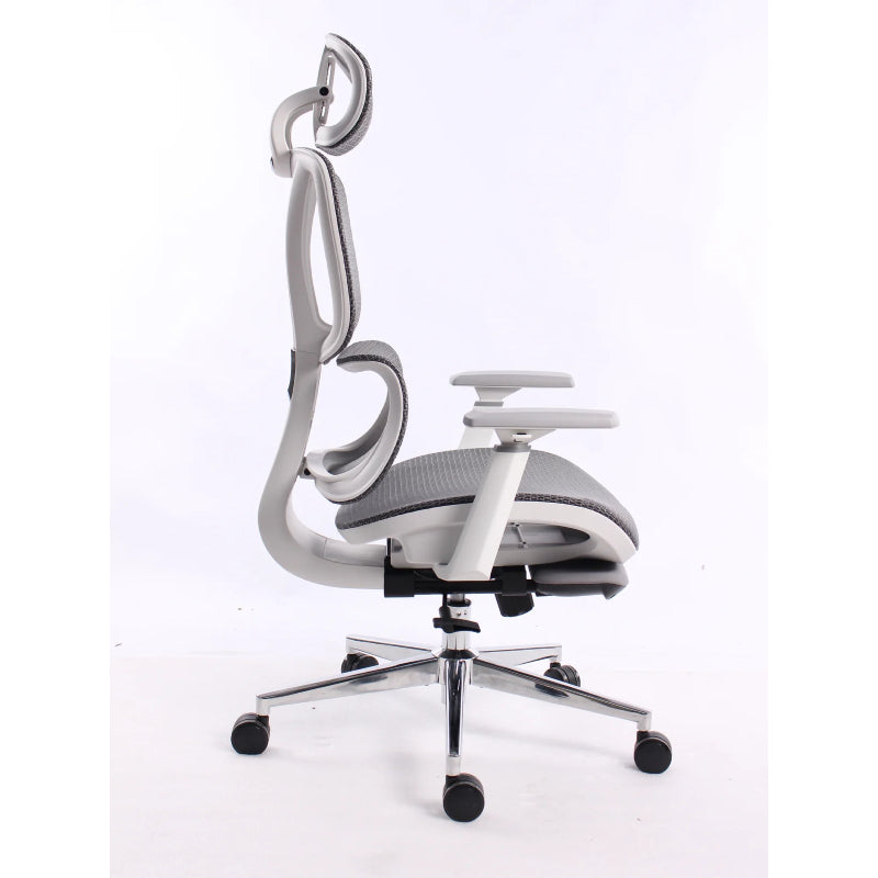 Black Bull Ergonomic Mesh Gaming & Office Chair with Footrest - White frame + Grey mesh