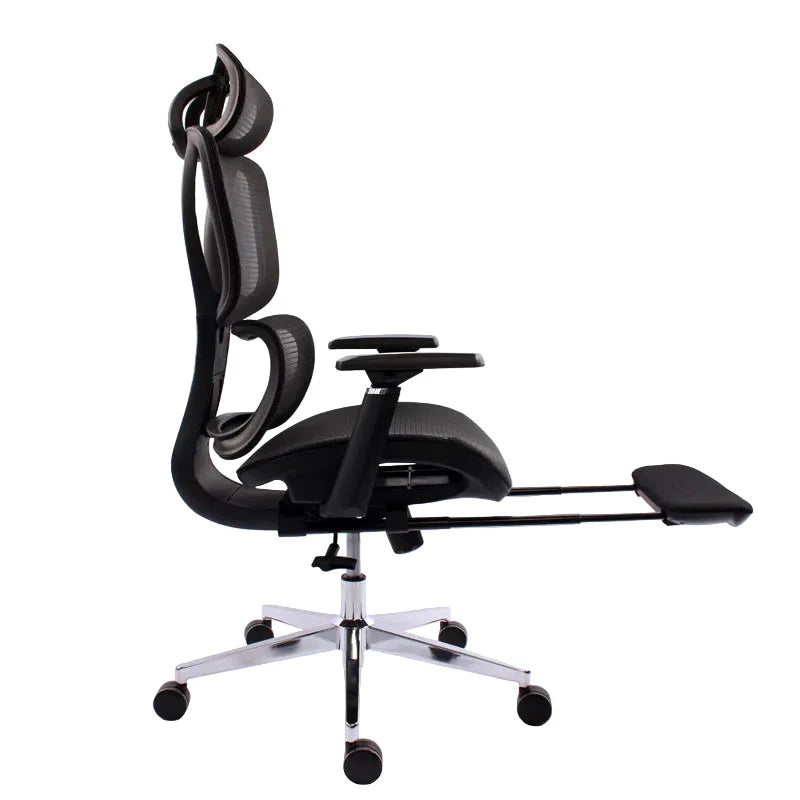 Black Bull Ergonomic Mesh Gaming & Office Chair with Footrest - Black Frame + Black Mesh