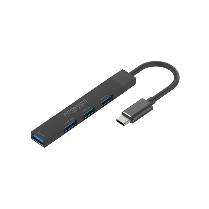 PROMATE 4-in-1 Multi-Port USB-C Hub - USB-A / USB-C / Black
