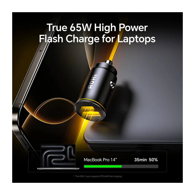 AOHi SUPERAUTO PD 65W Fast Car Charger - USB-C / USB-A / Black