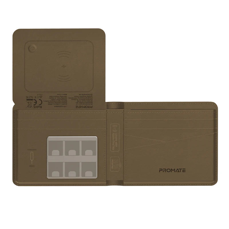 PROMATE Anti-Loss Slim Leather Wallet with RFID Protection & Smart Tracking - Brown