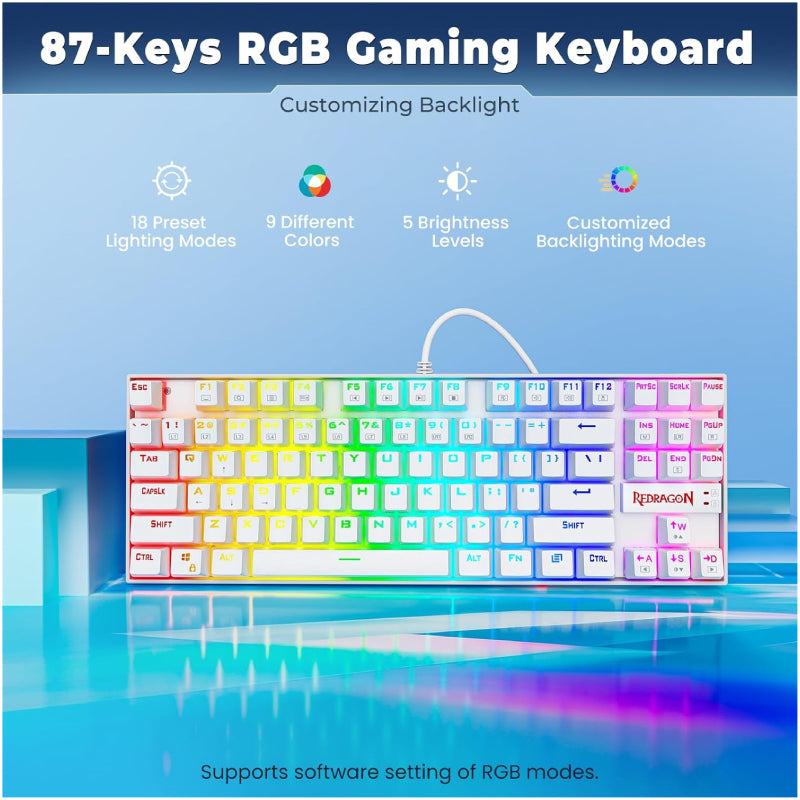 Redragon K552W-RGB 60% Mechanical Gaming Keyboard - Wired / 87 Keys / White