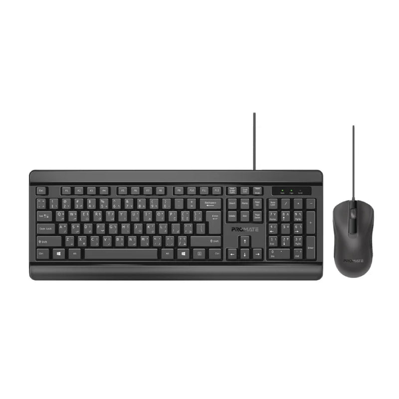 PROMATE Quiet Keys Wired Keyboard and Mouse - 1200 DPI
