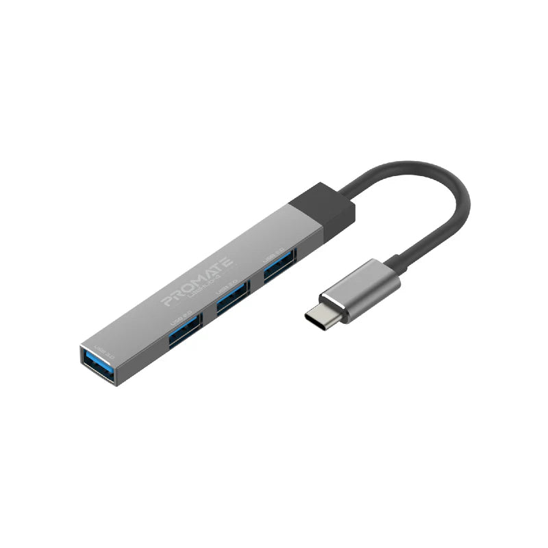 PROMATE 4-in-1 Multi-Port USB-C Hub - USB-A / USB-C / Grey