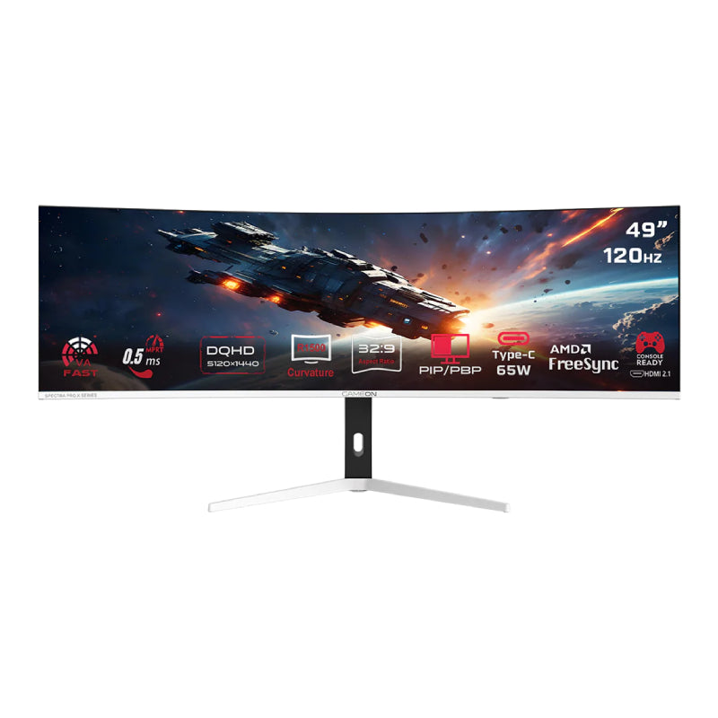 GAMEON GOAC49DQHD120 Spectra Pro X Series - 49" DQHD / 0.5ms / 120Hz / HDMI/DisplayPort/USB-C/USB-A / (Supports PS5) - White