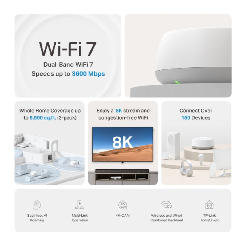 TP-Link (Deco BE22) BE3600 Whole Home Mesh WiFi 7 System - 3.6 Gbps / Wired / WAN/LAN - (3-Pack)