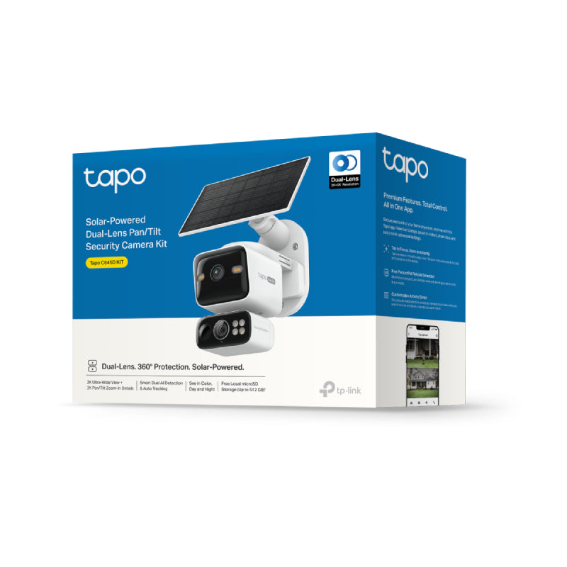 TP-Link Tapo C645D KIT Solar-Powered Dual-Lens Pan/Tilt Security Camera Kit - 2K 3MP / Up to 15fps / Two-Way / AI Detection / Night Vision