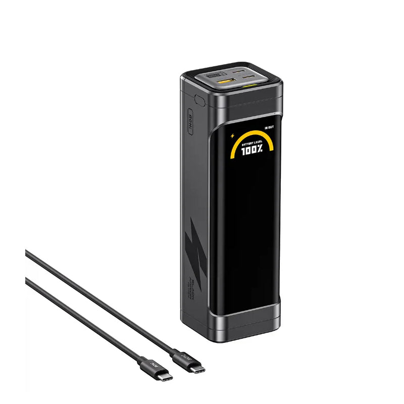 AOHi Black Warrior LED Display Power Bank with 240W C-C Cable - 240W / 25,200mAh / Black