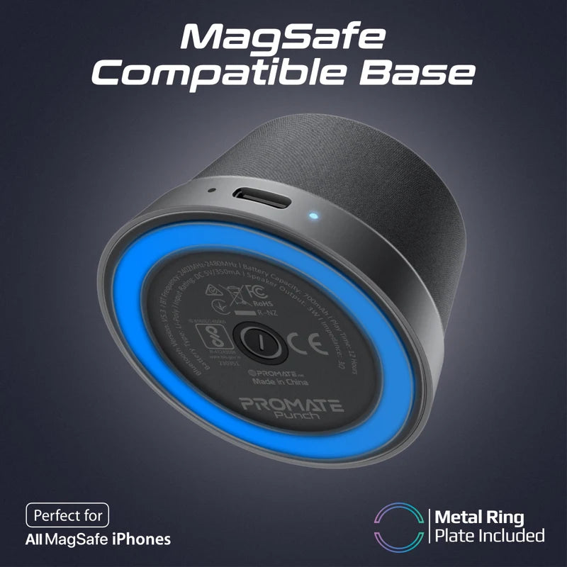 PROMATE High-Fidelity Mini Bluetooth Speaker with MagSafe Compatible Base - Black