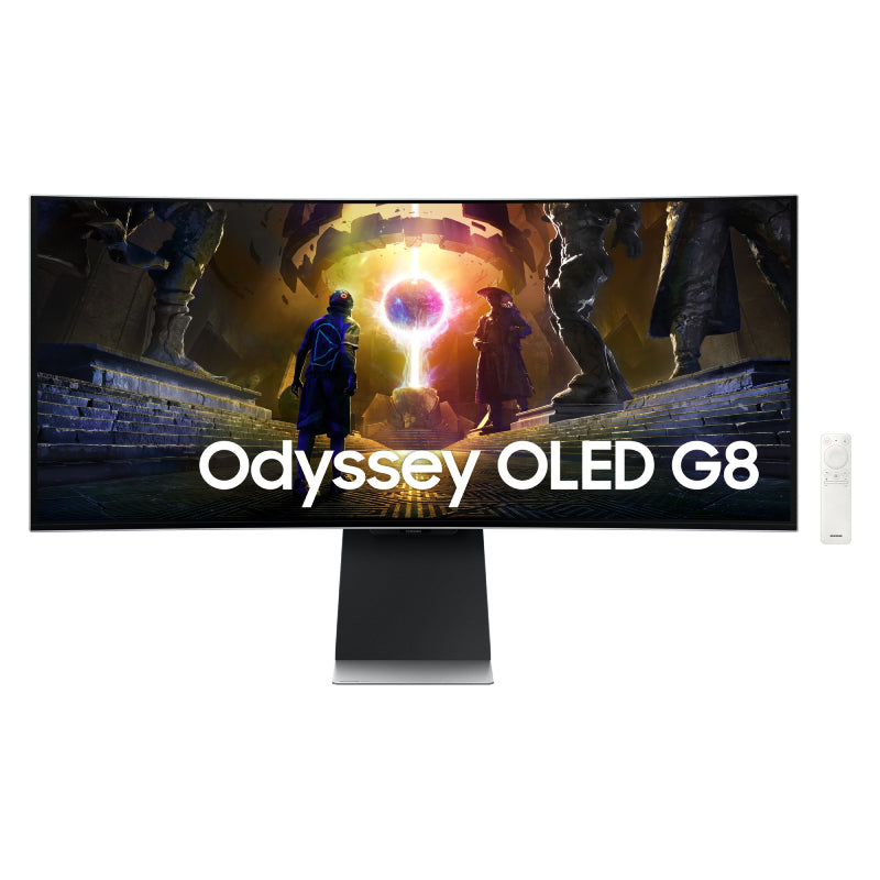 Samsung 34" Gaming Monitor G8 Odyssey - 34.0" Curved OLED / Up to 175Hz / 0.03ms / USB / HDMI2.1 / DisplayPort 1.4 / Wi-Fi / Bluetooth / Silver - Monitor