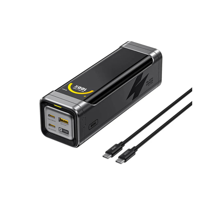 AOHi Black Warrior LED Display Power Bank with 240W C-C Cable - 240W / 25,200mAh / Black
