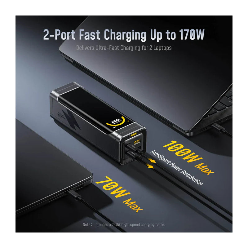 AOHi Black Warrior LED Display Power Bank with 240W C-C Cable - 240W / 25,200mAh / Black