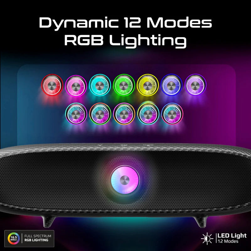PROMATE Delta-X 20W Bass Boost Quad Speaker Wireless RGB Soundbar - Up to 20M / 6400mAh / Black