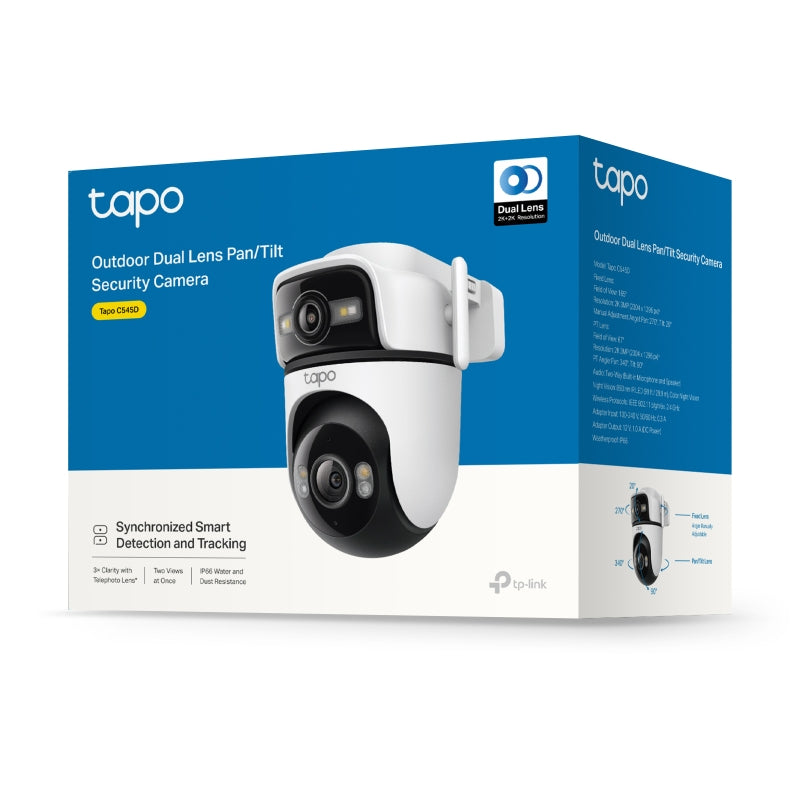 TP-Link Tapo C545D Outdoor Dual Lens Pan/Tilt Security Camera - 2K 3MP / Up to 15fps / Two-Way / AI Detection / Night Vision
