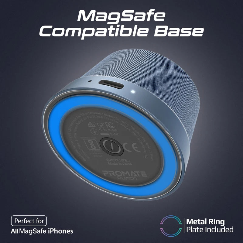 PROMATE High-Fidelity Mini Bluetooth Speaker with MagSafe Compatible Base - Navy