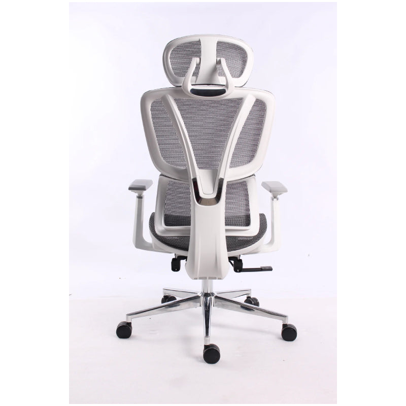 Black Bull Ergonomic Mesh Gaming & Office Chair with Footrest - White frame + Grey mesh