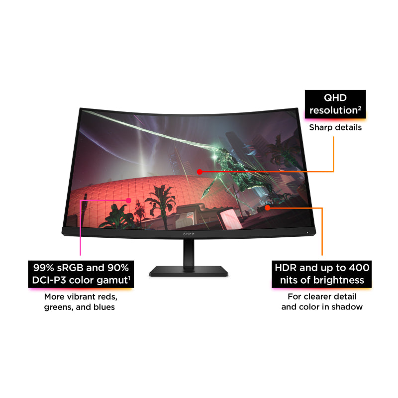 HP OMEN 32c Curved Gaming Monitor - 31.5" QHD / 1ms / 165Hz / DisplayPort 1.4 / HDMI 2.0 - Gaming Monitor