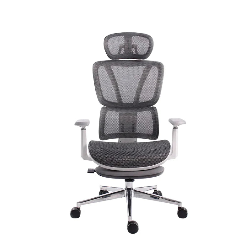 Black Bull Ergonomic Mesh Gaming & Office Chair with Footrest - White frame + Grey mesh