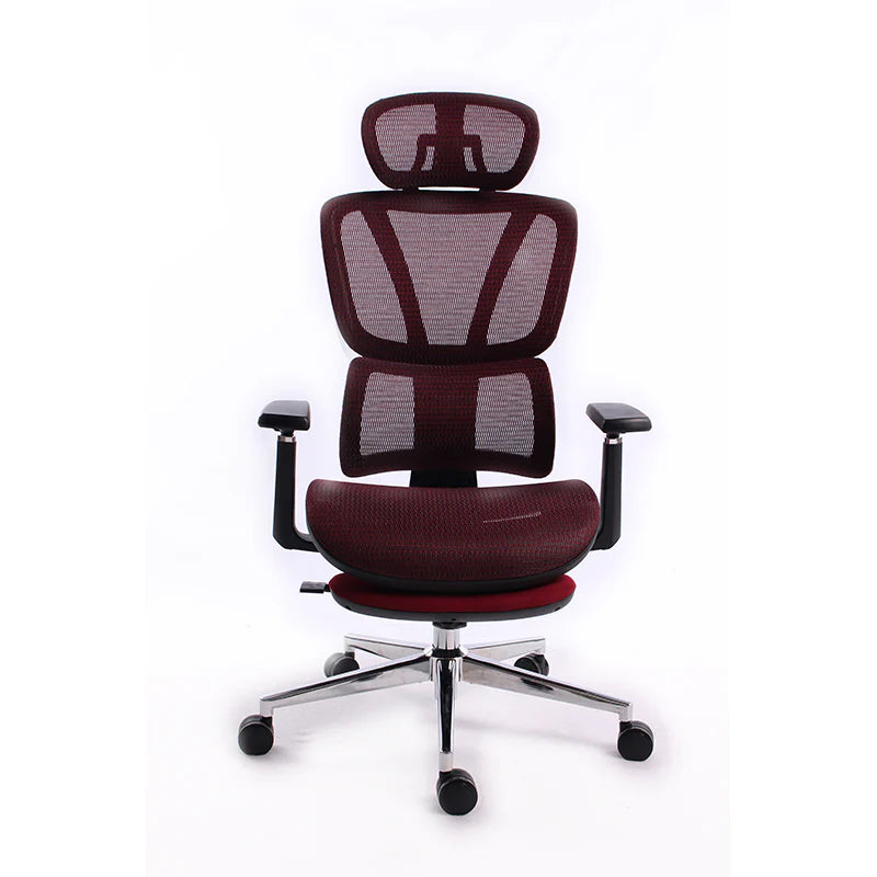 Black Bull Ergonomic Mesh Gaming & Office Chair with Footrest - Black Frame + Dark Red Mesh